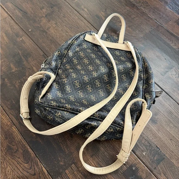 GUESS Monogram Leather Backpack in Brown and Tan - Picture 10 of 16